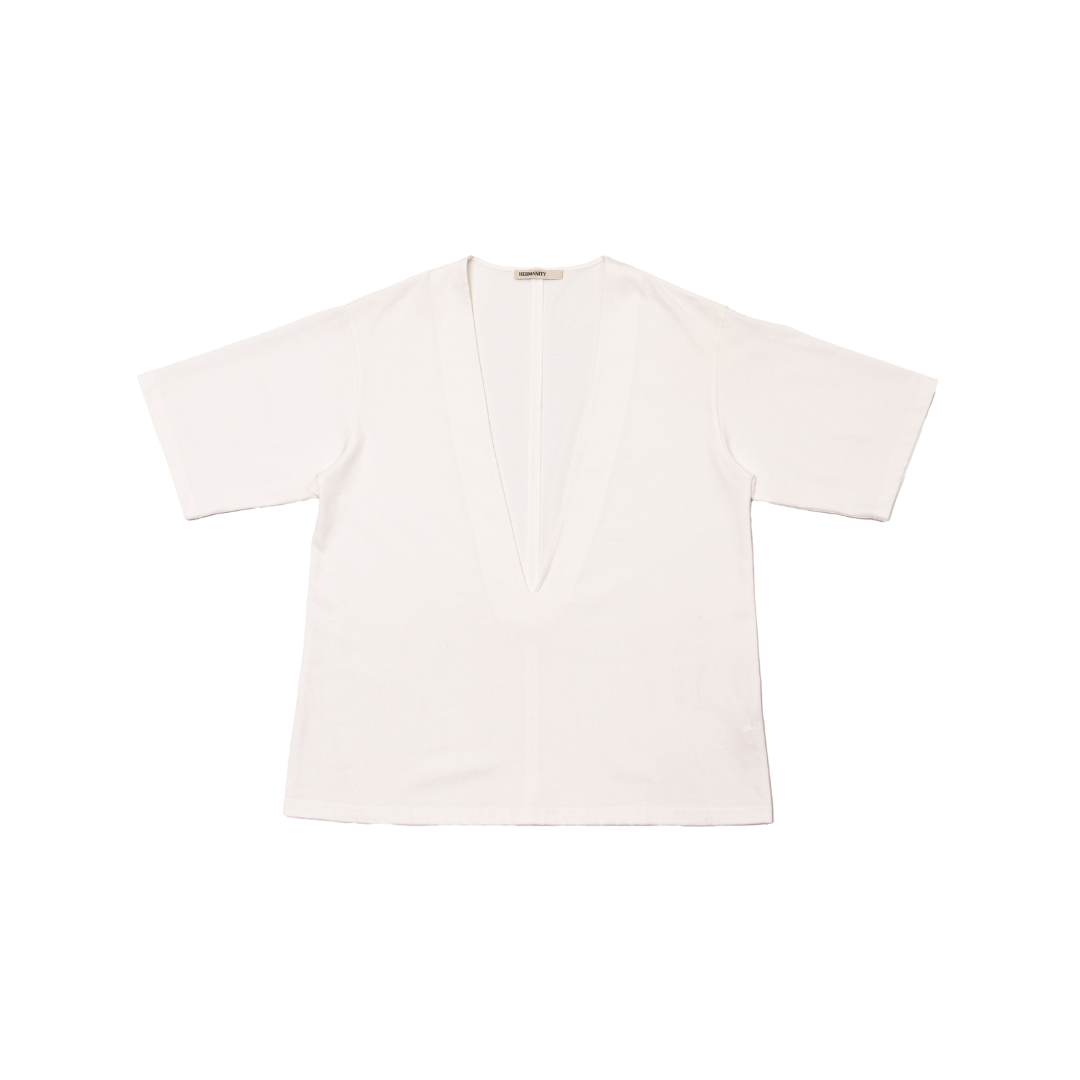 Minimalist V-Neck Oversized Short Sleeve T-Shirt in White