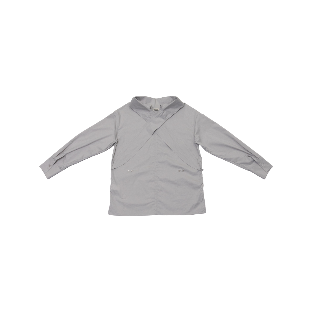 Multi-Wear Tie-Neck Stand Collar Blouse in Grey