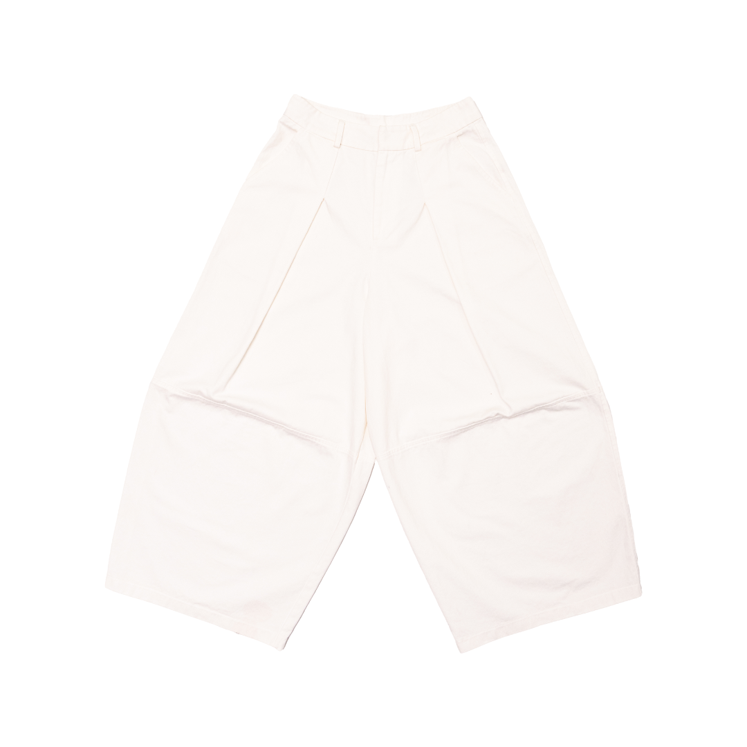 Pleated Wide-Leg Cropped Casual Trousers in White