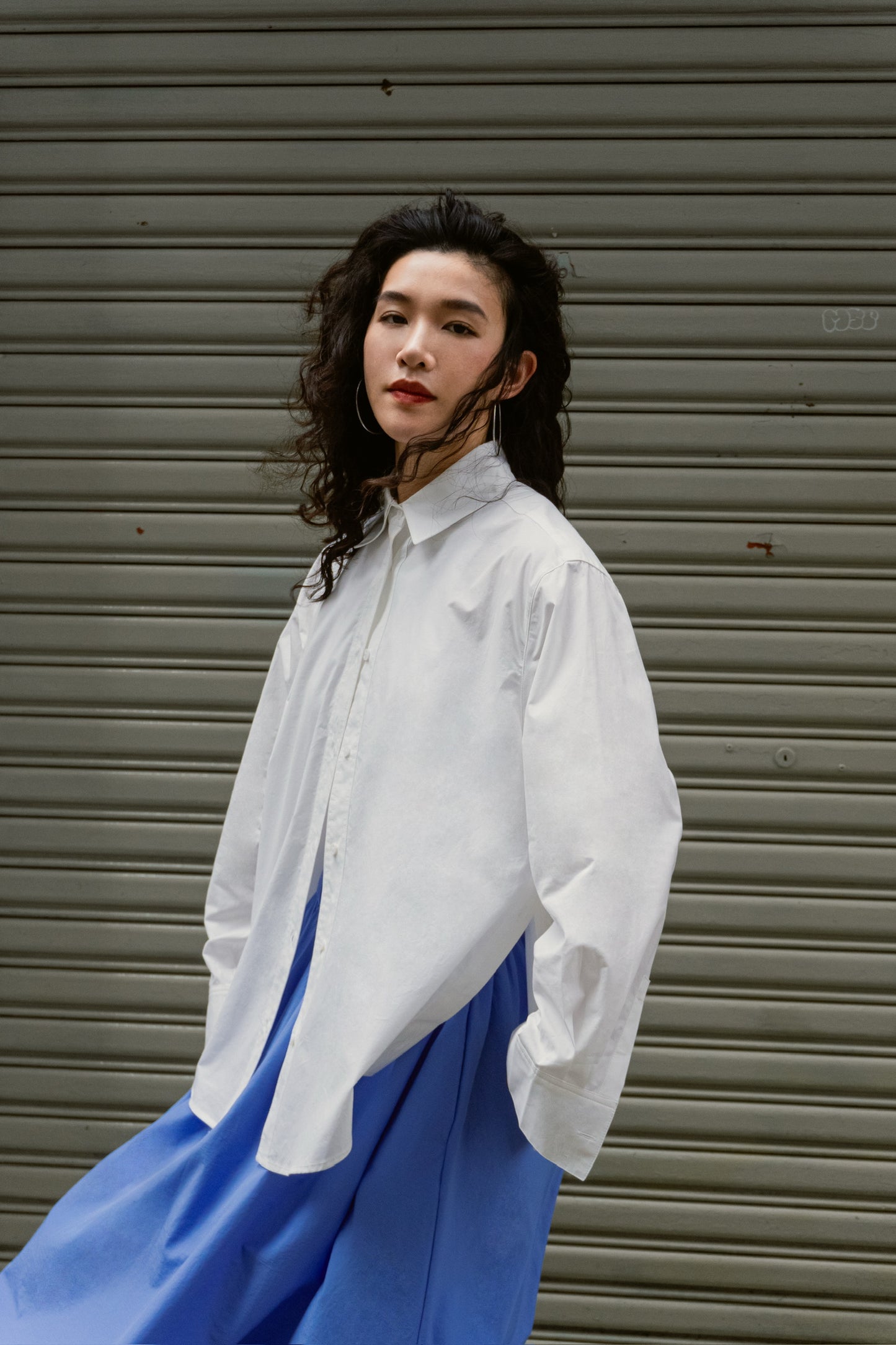Side-Slit Oversized Shirt in White