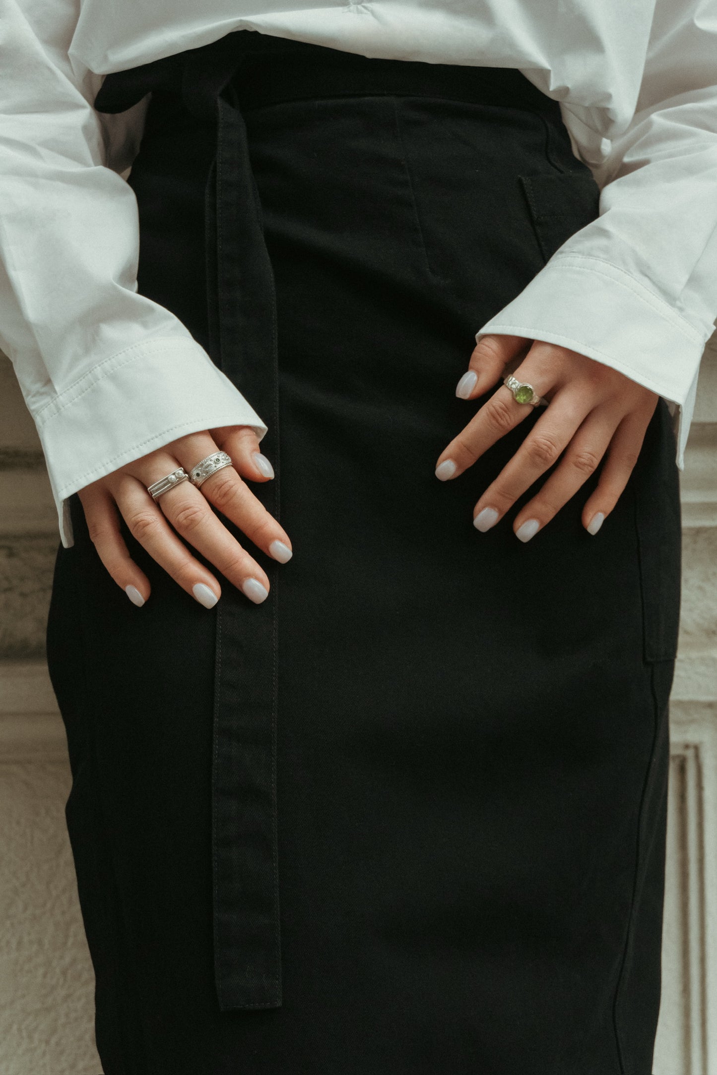 Tie-Waist Wrap Midi Skirt in Black