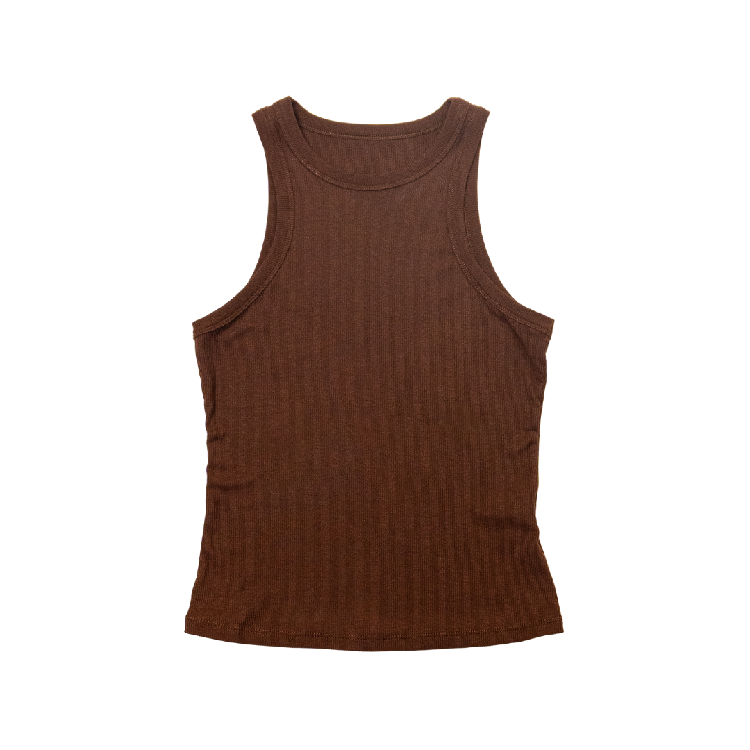 Cutaway Shoulder Ribbed Tank Top in Cocoa
