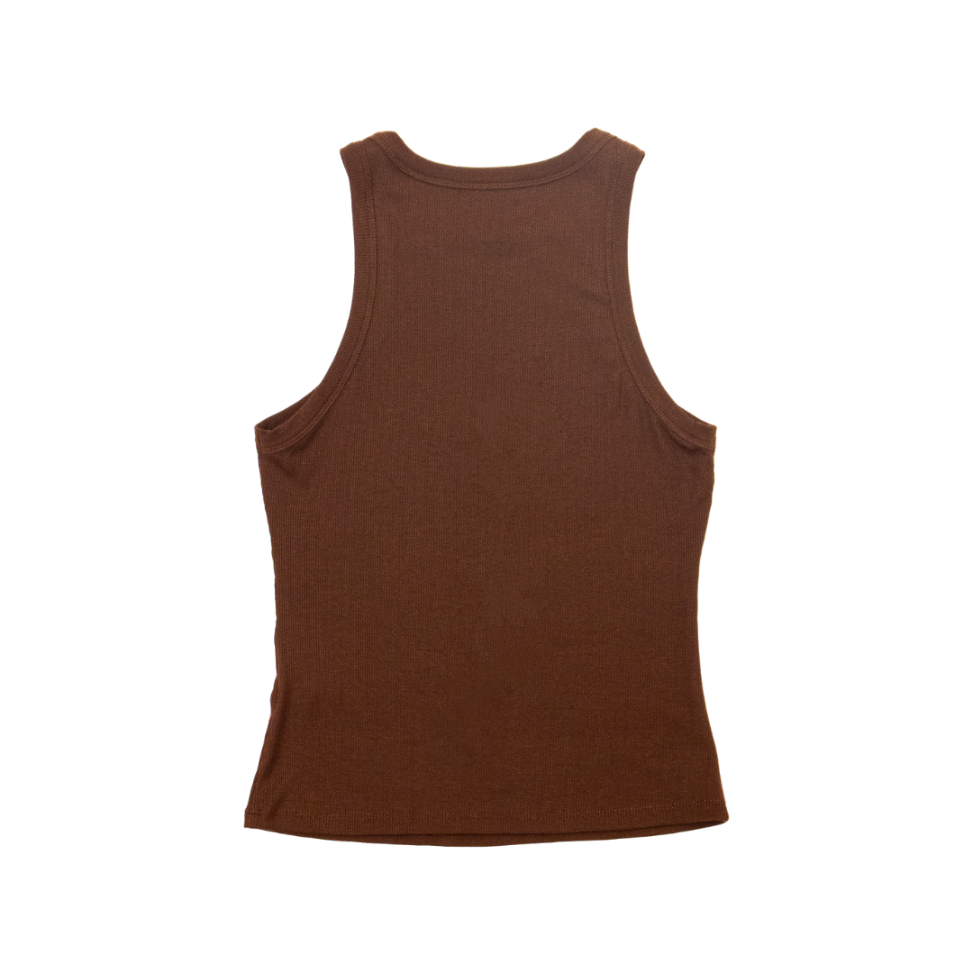 Cutaway Shoulder Ribbed Tank Top in Cocoa