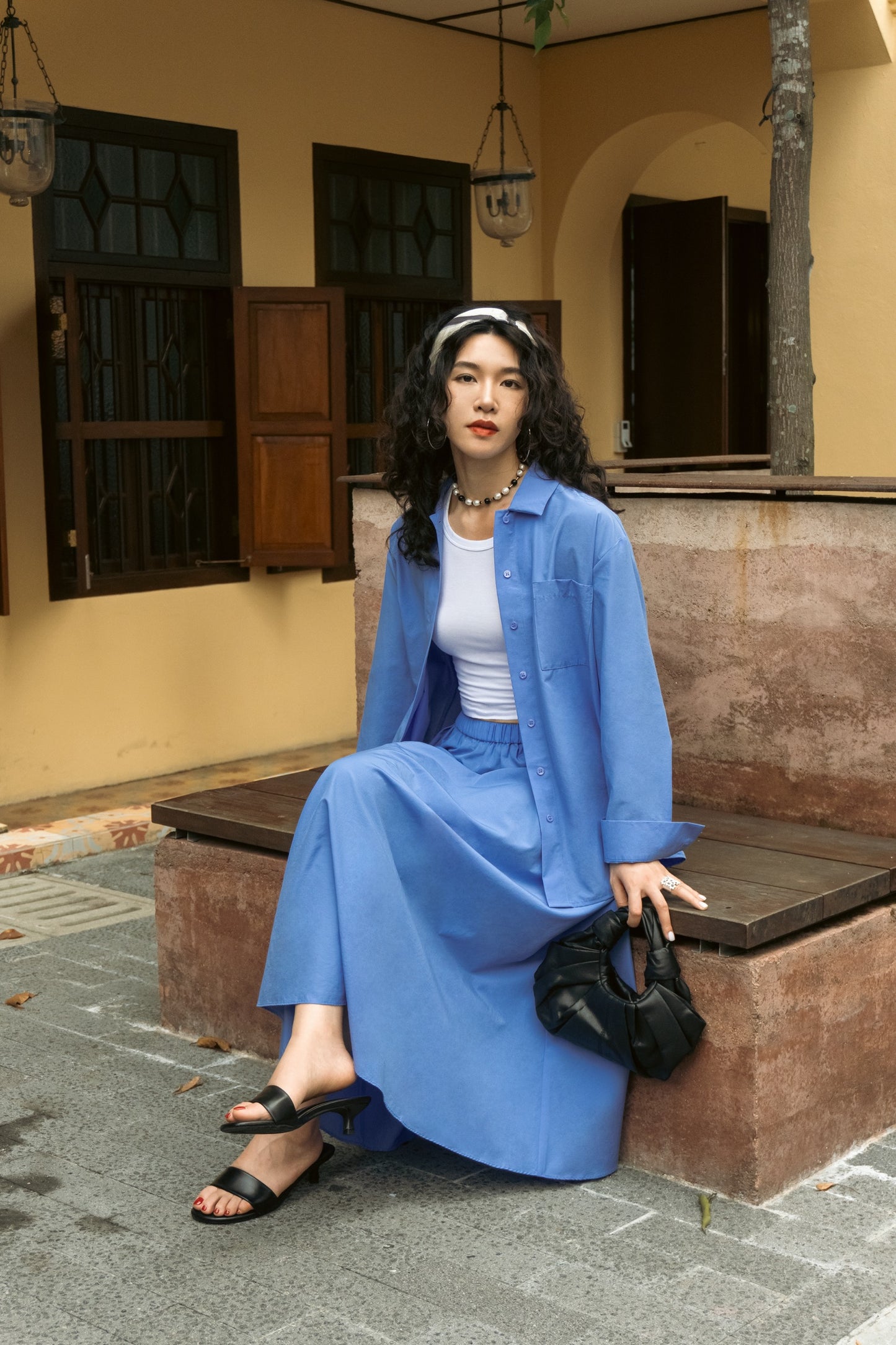 Off-Duty Azure A-Line Skirt in Blue
