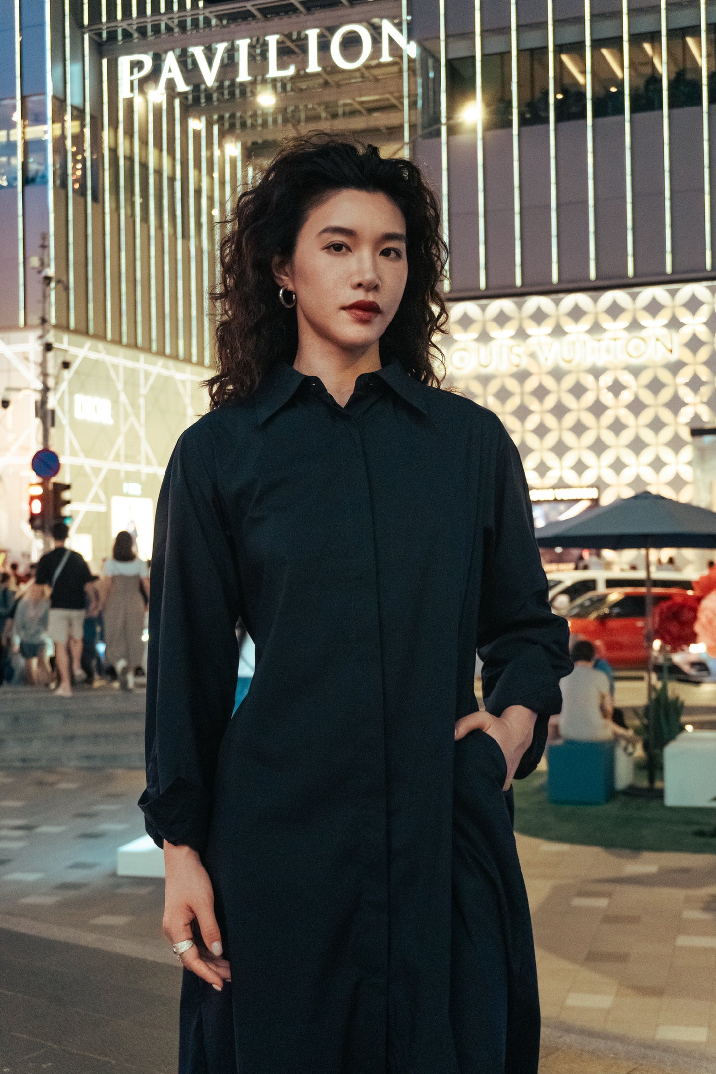 Multi-Wear Drawstring Shirt Dress in Navy