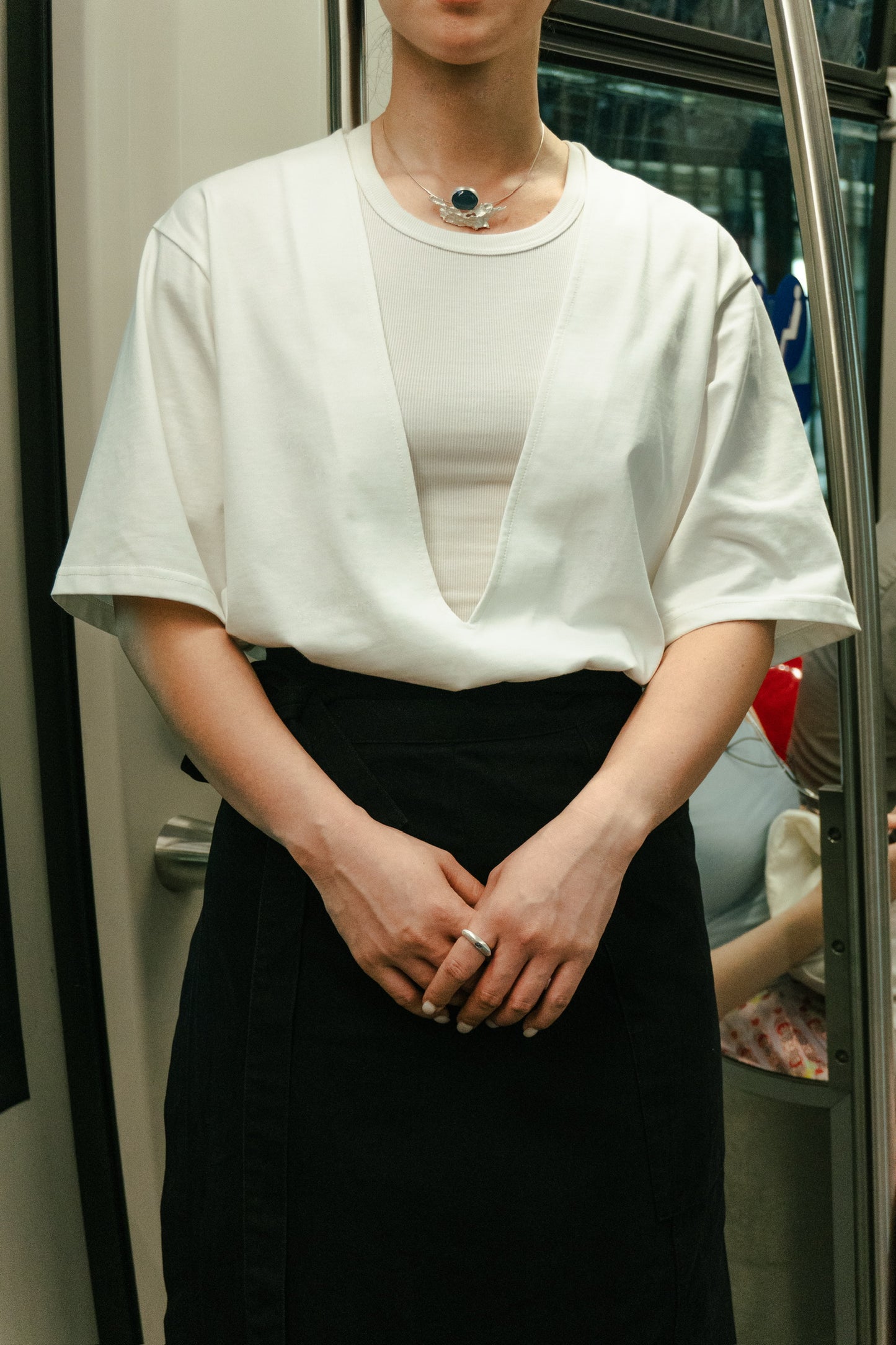 Minimalist V-Neck Oversized Short Sleeve T-Shirt in White