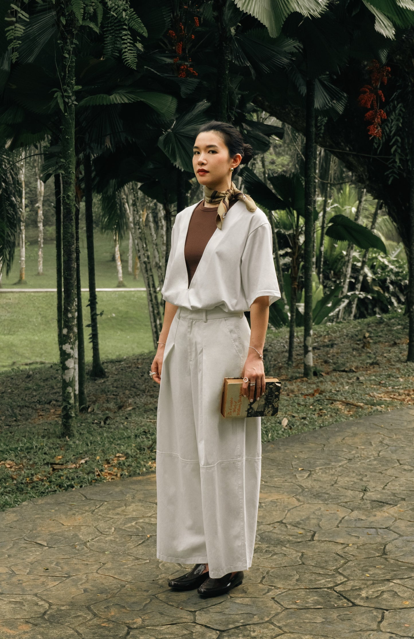 Minimalist V-Neck Oversized Short Sleeve T-Shirt in White